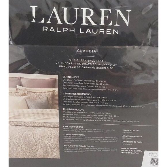 Ralph Lauren CLAUDIA STRIPE Cream Queen Sheet Set w/2-Pk Standard Pillowcases - Picture 6 of 11
